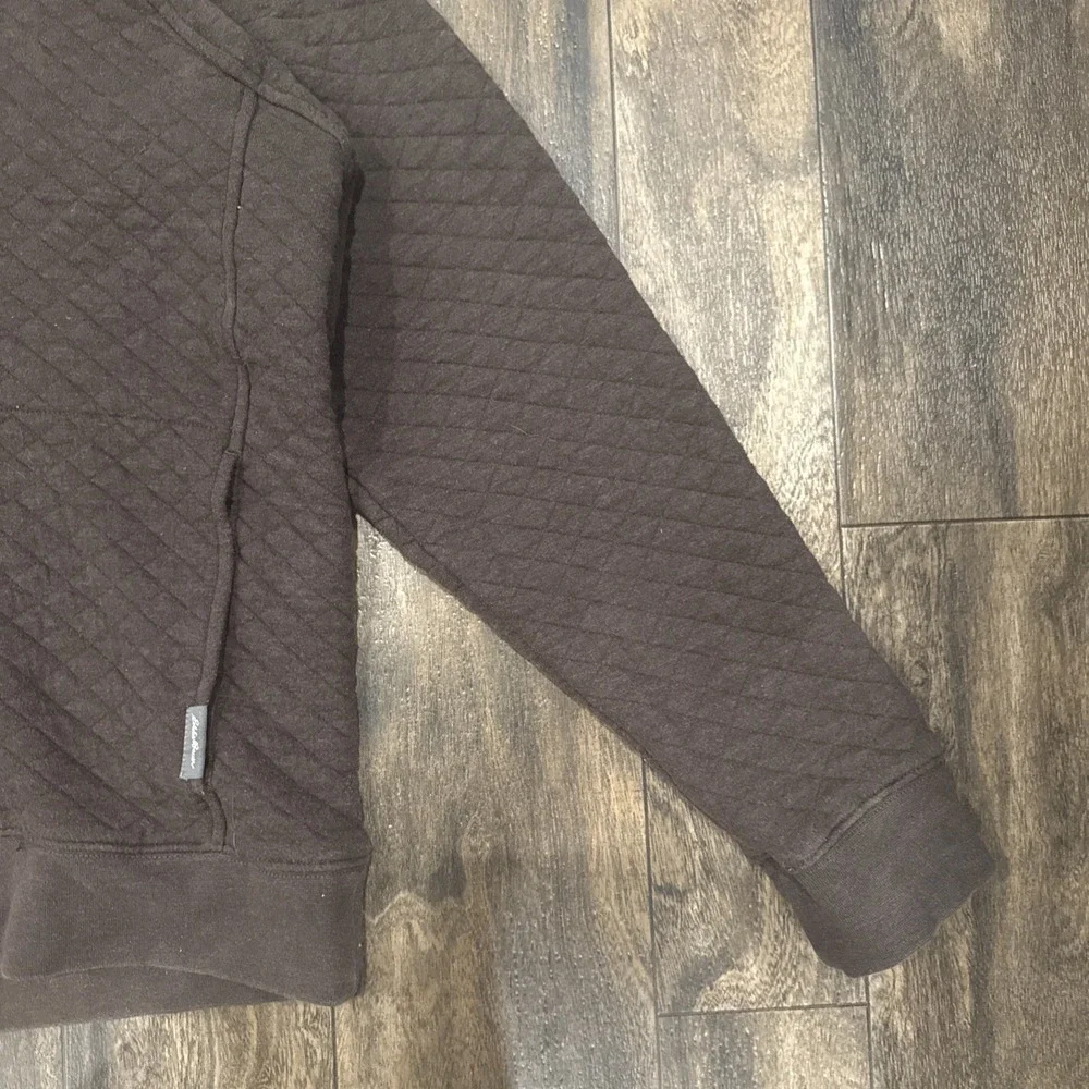 Eddie Bauer 1/4 Snap Button Pullover Sweater Quilted Collared Men's Size L Brown